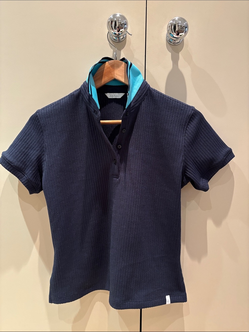 Lady Hagen Women’s Navy Short-Sleeve Golf Polo Top with Teal Trim Sz S